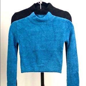Crop Mock Neck Fitted Sweater Cobalt Blue S M L